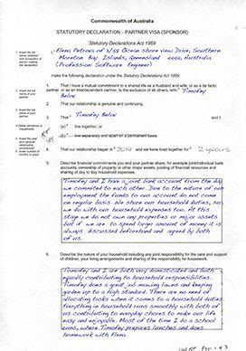 Statutory Declaration Partner Visa Applicant Example Reality Maker