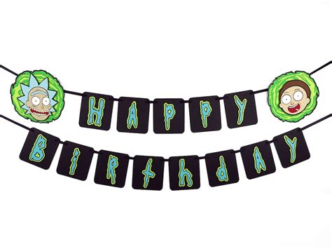 Rick and Morty Happy Birthday Banner Party Decorations Not Digital or ...