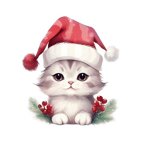 Merry Christmas Cute Cat Drawing With Red Berry Hat For Winter Season Sketch, Christmas Drawing ...