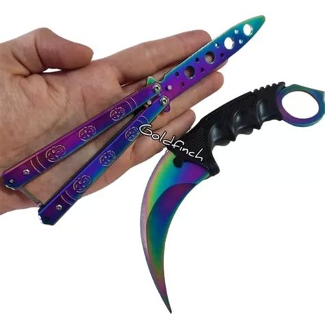 Set Cuchillo Kerambit Navaja Mariposa Tornasolado Sin Filo