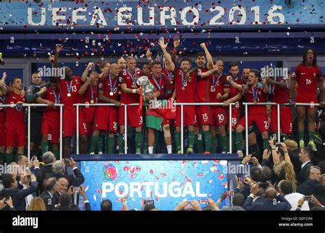 Portugal celebrate with the trophy after winning the UEFA Euro 2016 ...