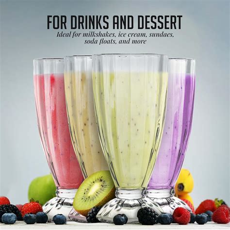 Ovente Plastic Milkshake Glasses Set Of 4 125 Oz Old Fashioned Soda