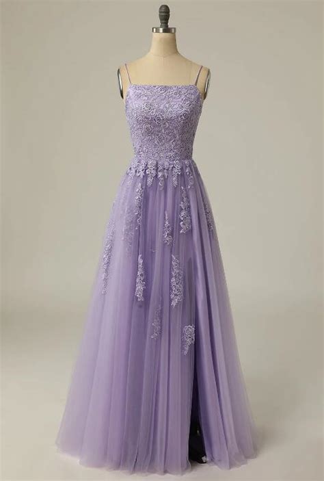 A Line Strapless Light Purple Long Prom Dress With Appliques on Luulla