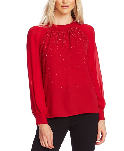 Vince Camuto Embellished Sheer Sleeve Top Macys