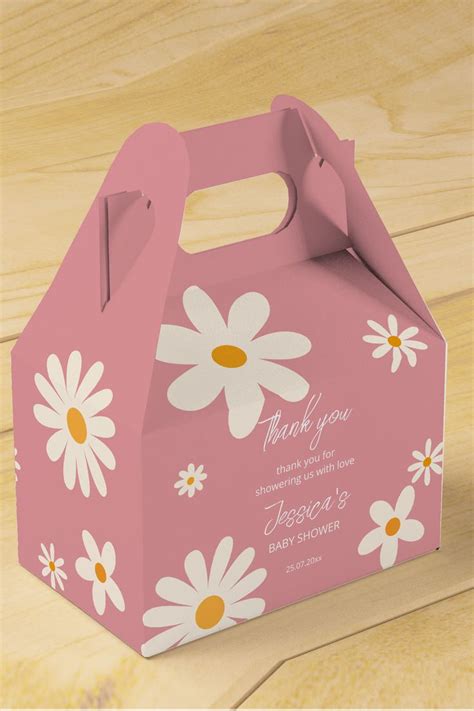 Daisy Retro Pink Desert Baby Shower Boho Themed Favor Box Template