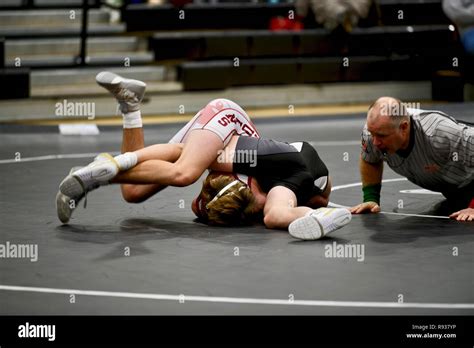 High School Wrestler Getting Pinned By His Opponent Stock Photo Alamy