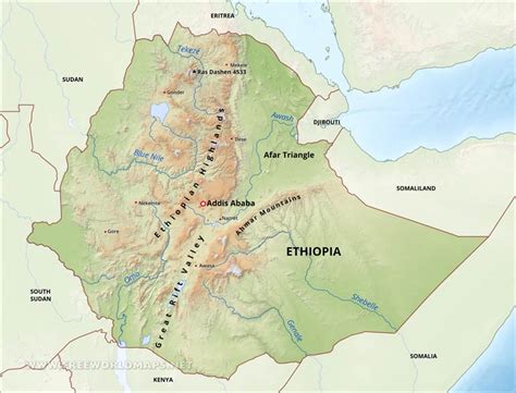 Ethiopian Highlands Mountains Map