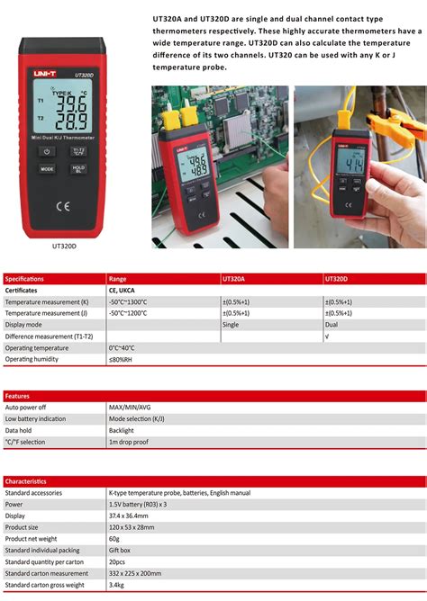 Ut320a Ut320d Single Double Channels Contact Digital Thermometers With ...