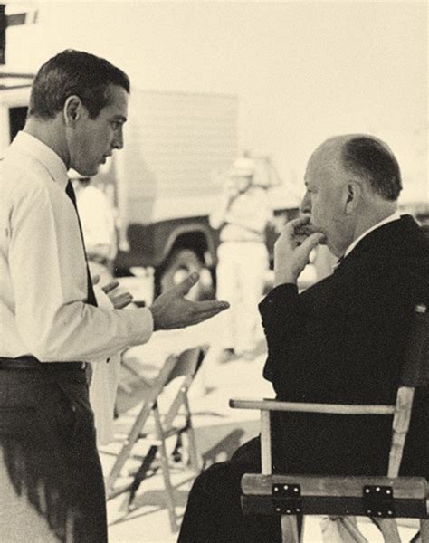 Alfred Hitchcock and Paul Newman behind the scenes of Torn Curtain ...