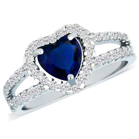 Sterling Silver Simulated Sapphire Diamond Heart Shaped Ring - Tanga