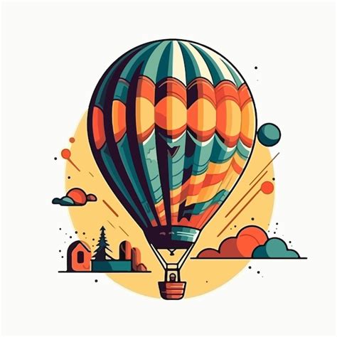 Premium Vector A Cartoon Hot Air Balloon With A House And Trees On The Background