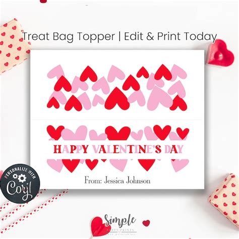 Simple Printable Valentines Day Treat Bag Topper Goodie Bag