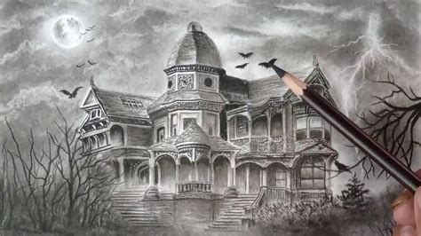 Haunted Mansion Landscape Scenery Drawing By Pencils With Easy Ways