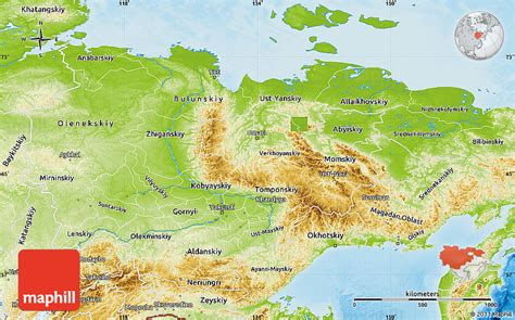 Physical Map of Sakha (Yakutia) Republic