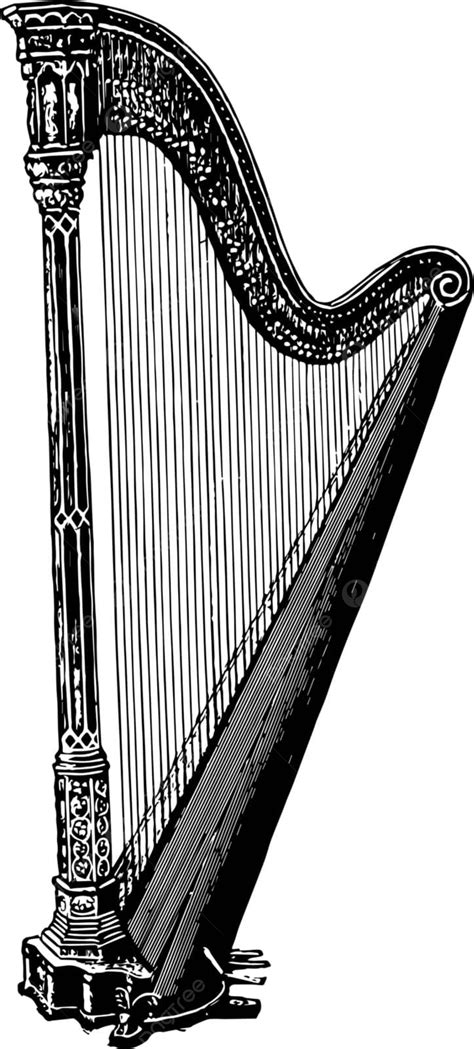 Harpvintage Illustration Black Engraved Harp Vector Black Engraved