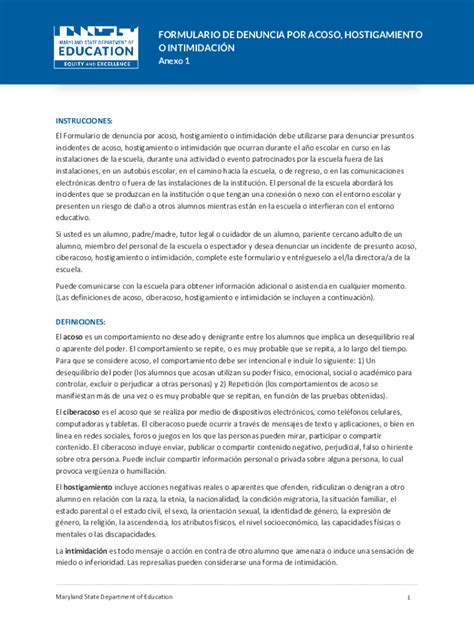 Completable En Línea Formulario De Denuncia Por Acoso Hostigamiento O Intimidacin Formulario