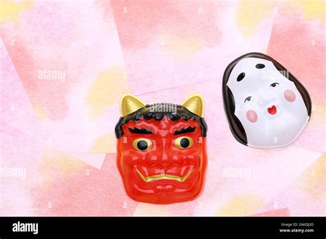 Japanese traditional Setsubun event, Masks of demon and okame are used ...