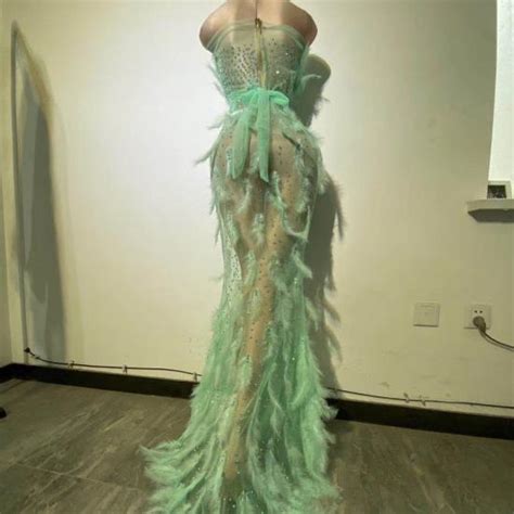 Mint Green Feather Dress - Costumes - Raywigs