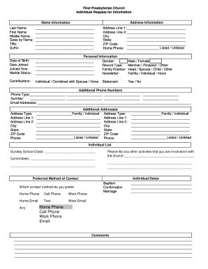 Fillable Online Personal Information Form First Presbyterian Church