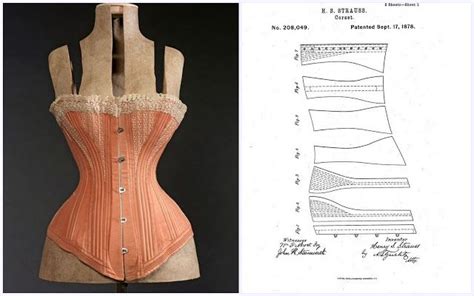 Left 1870 80 Extant Corset Right 1878 Patent For Corset Pattern Corset Sewing Pattern