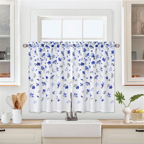 Haperlare Kitchen Curtains 36 Inches Long Classic Watercolor Floral