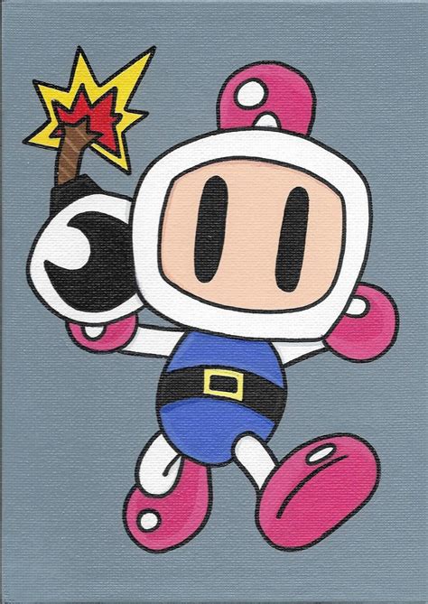 Bomberman canvas, White Bomber wall art, Old Game wall art, Idea for ...