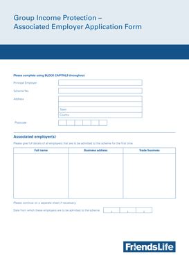 Fillable Online Associated Employer Application Form Friends Life Fax