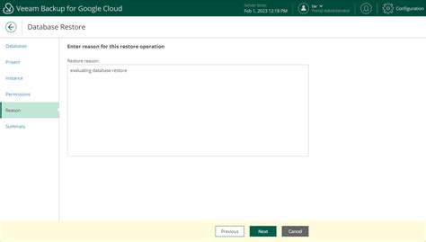 Step Specify Restore Reason Veeam Backup For Google Cloud User Guide