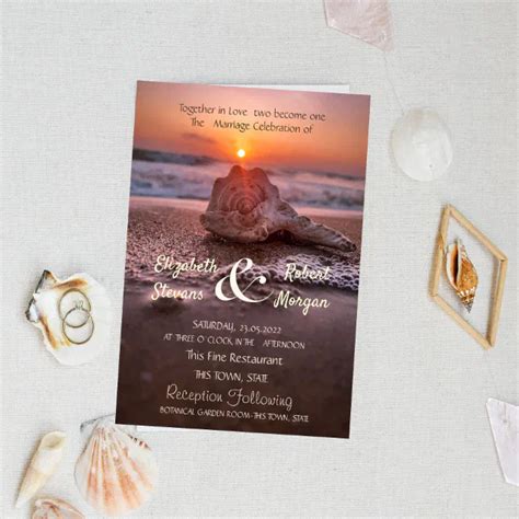 Ocean Beach Sunset Seashell Wedding Invitation Zazzle