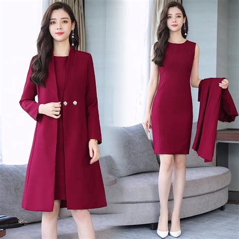 Elegant Autumn Winter 2018 Long Trench Coat Sleeveless Dress Two