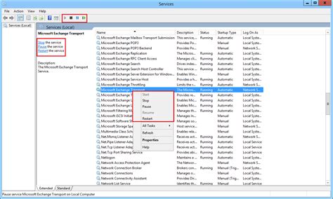 restart  microsoft exchange transport service
