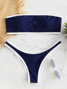 51 OFF POPULAR 2020 Contrast Trim Bandeau Bikini Set In CADETBLUE ZAFUL