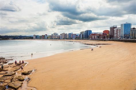 Premium Photo | Gijon beach aerial view in the centre of gijon city in asturias, spain