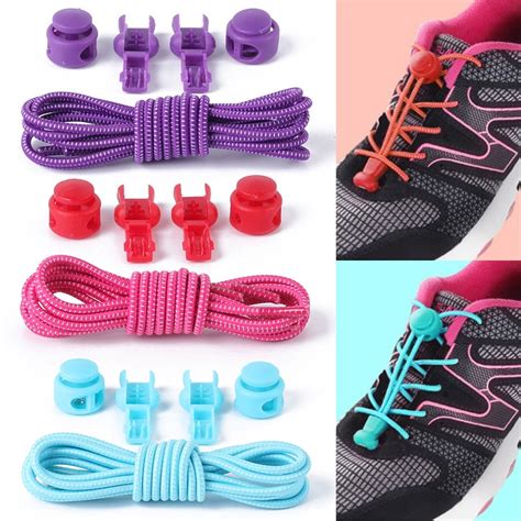 Hot 1 Pair Of Locking Shoe Laces Stretching Lock Lace 25 Colors Elastic