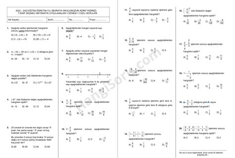 7 Sınıf Matematik 1 Dönem 1 Yazılı Soruları 2023 2024 Hangisoru