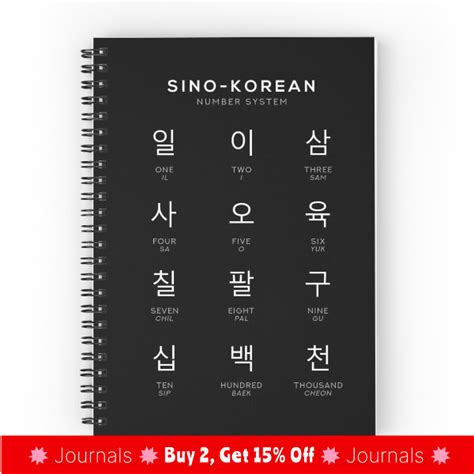 Sino Korean Number Chart Hangul Language Chart Black Spiral Notebook