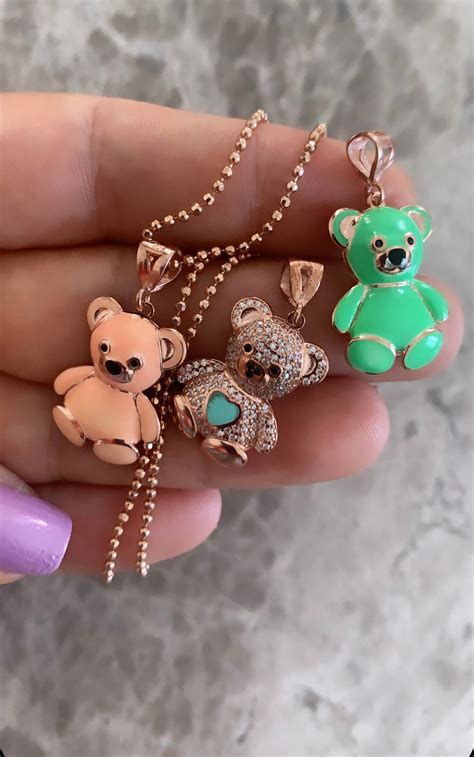 Vibrant Green Enamel Teddy Bear Necklace Cz Gemstone Bear Etsy