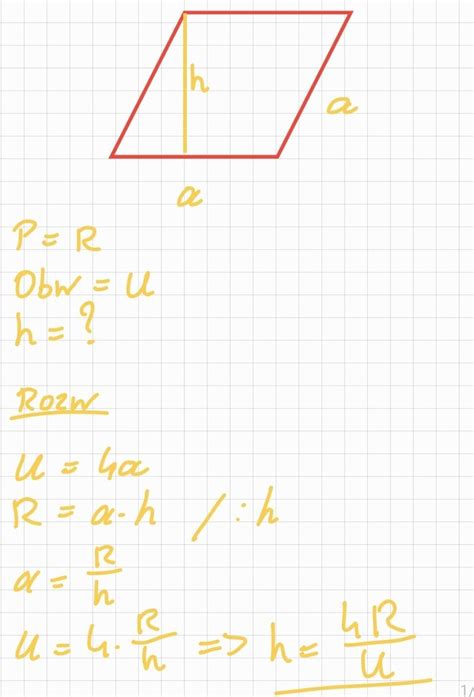 Pole rombu wynosi R obwód jest równy U Jaka jest wysokość Nie wiem