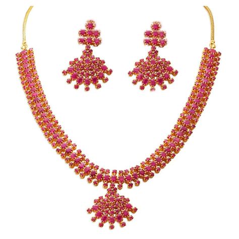 Traditional Design Ruby Necklace with Earrings - Gleam Jewels