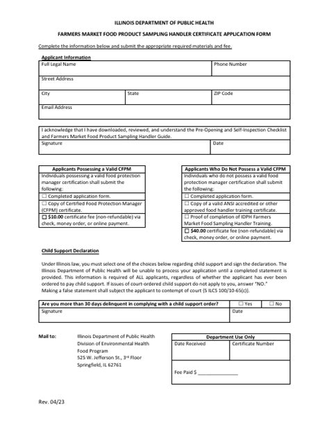 Illinois Farmers Market Food Product Sampling Handler Certificate Application Form Fill Out