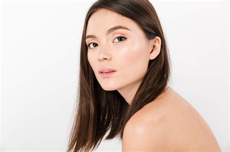 Premium Photo Half Turn Portrait Of Nude Asian Woman With Brown Long Hair And Clean Skin