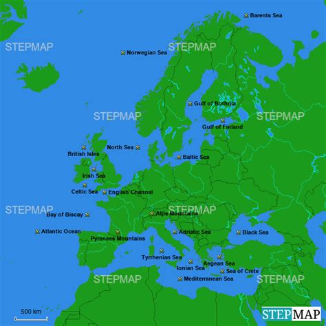 StepMap Europe Major bodies of water only Landkarte für Germany