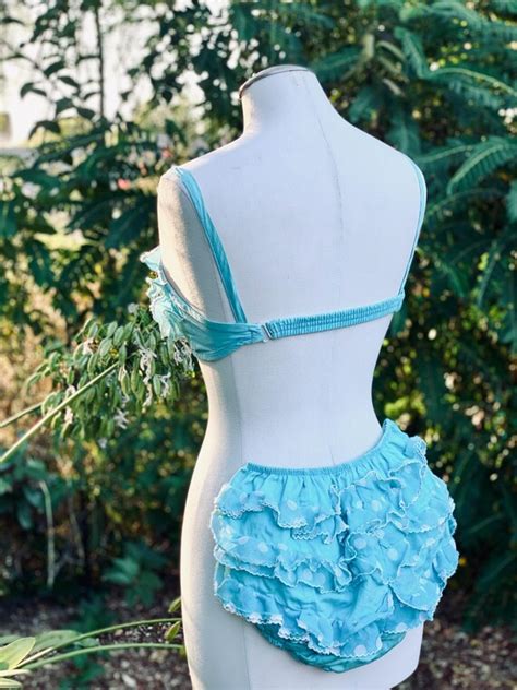 S Vintage Blue Polka Dot Bikini Gem