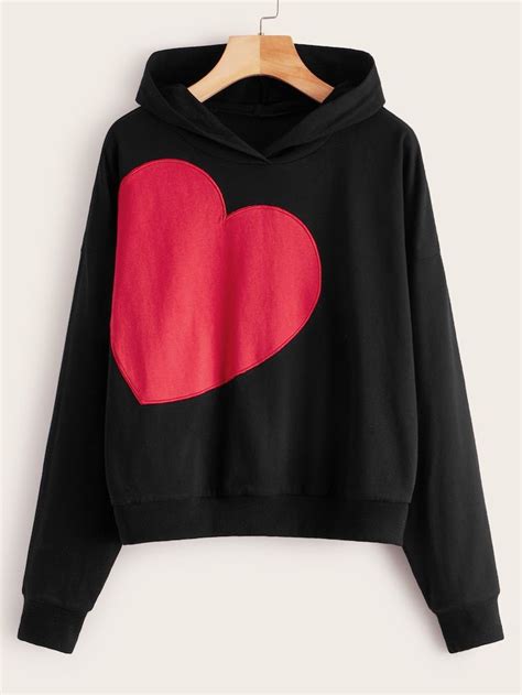 Heart Embroidery Hooded Sweatshirt Shein Usa Pullover Hoodie Hooded