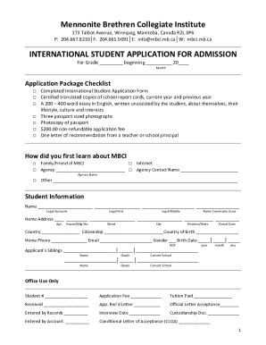 Fillable Online International Student Application for admission Fax ...