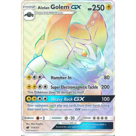 English Pokemon Alolan Golem GX 113 111 Hyper Rare Sun Moon