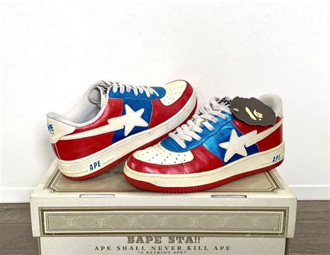 A Bathing Ape アベイシングエイプ Bape Sta ベイプスタ Fs 001 ローカットスニーカー リザード型押し 赤青白トリコロール 9 27cm靴｜売買されたオークション