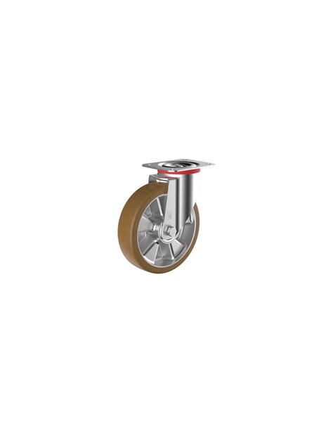 Roulette Pivotante Diam Tre Mm Polyur Thane Marron Jante Aluminium