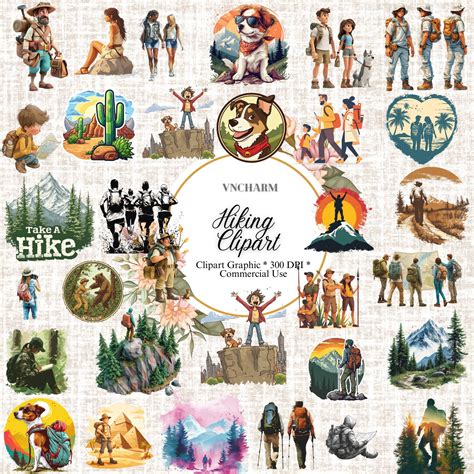 Hiking Clipart: 260 Hiking Clipart Bundle, High-quality PNG, Instant ...