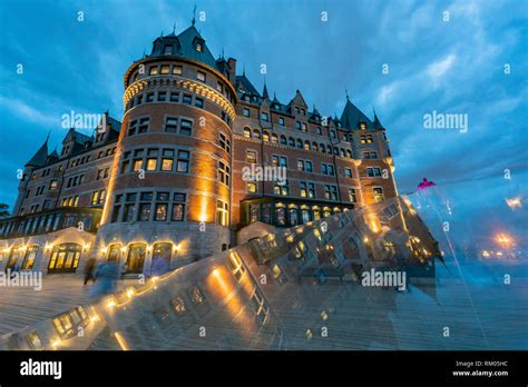 Night view of the famous Fairmont Le Château Frontenac at Quebec